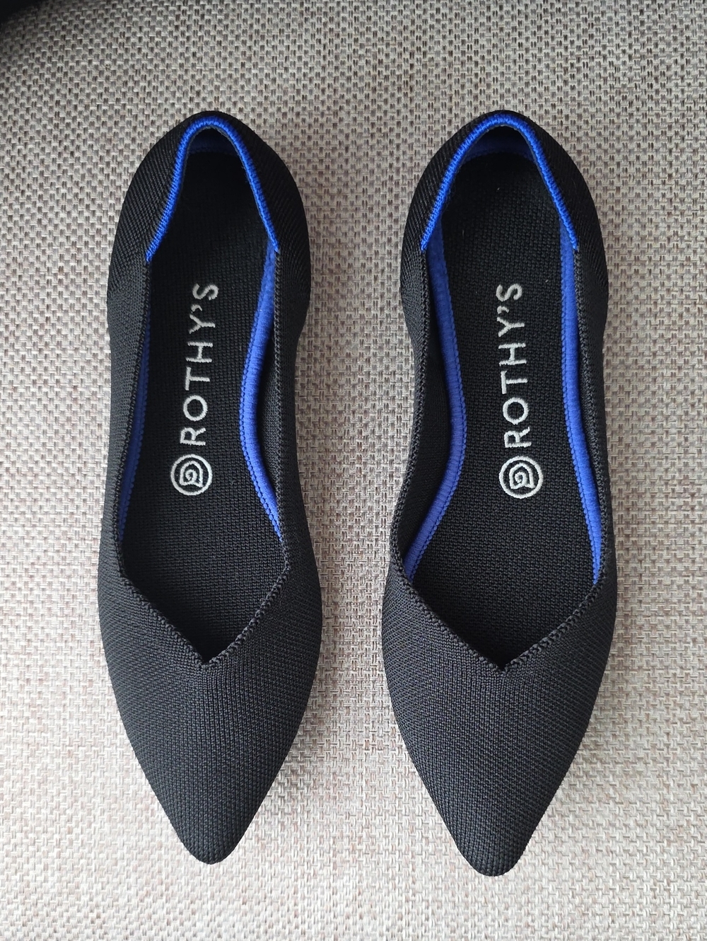 Rothy's The Point Knit Flats Pointed Toe Black Wide Sz 8.5W